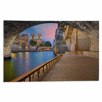 Paris Image Of The Notre Dame Cathedral And Riverside Of Seine River In Paris France Rugs 89427157