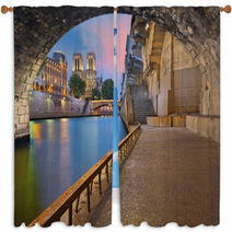 Paris Image Of The Notre Dame Cathedral And Riverside Of Seine River In Paris France Window Curtains 89427157