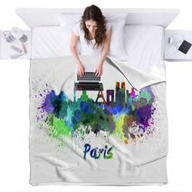 Paris Skyline In Watercolor Blankets 64393951