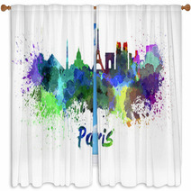 Paris Skyline In Watercolor Window Curtains 64393951