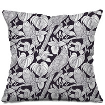 Parrots And Tropical Flowers. Vector Seamless Pattern Pillows 72531942