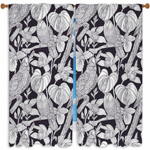 Parrots And Tropical Flowers. Vector Seamless Pattern Window Curtains 72531942