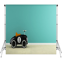 Part Of  Interior With Stylish Black Toy Car 3D Rendering Backdrops 96508923