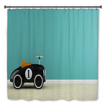 Part Of  Interior With Stylish Black Toy Car 3D Rendering Bath Decor 96508923