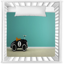 Part Of  Interior With Stylish Black Toy Car 3D Rendering Nursery Decor 96508923