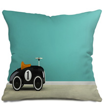 Part Of  Interior With Stylish Black Toy Car 3D Rendering Pillows 96508923