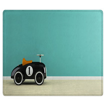 Part Of  Interior With Stylish Black Toy Car 3D Rendering Rugs 96508923