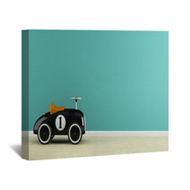 Part Of  Interior With Stylish Black Toy Car 3D Rendering Wall Art 96508923