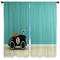 Part Of  Interior With Stylish Black Toy Car 3D Rendering Window Curtains 96508923