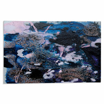 Pastel Pink Indigo Blue Purple And Navy Fluid Acrylic Abstract Pastel Contemporary Art Painting With Rose Gold Glitter Rugs 178464125
