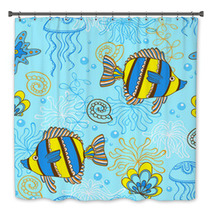 Pattern With Fishes And Shells Bath Decor 71311680