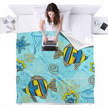 Pattern With Fishes And Shells Blankets 71311680