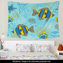 Pattern With Fishes And Shells Wall Art 71311680