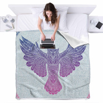Patterned Owl On The Floral Background Blankets 94296717