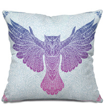 Patterned Owl On The Floral Background Pillows 94296717