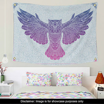 Patterned Owl On The Floral Background Wall Art 94296717