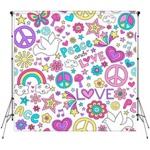 Peace And Love Groovy Doodle Seamless Vector Pattern Backdrops 48264485