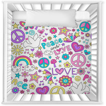 Peace And Love Groovy Doodle Seamless Vector Pattern Nursery Decor 48264485