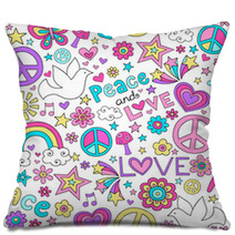 Peace And Love Groovy Doodle Seamless Vector Pattern Pillows 48264485
