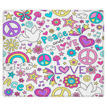 Peace And Love Groovy Doodle Seamless Vector Pattern Rugs 48264485