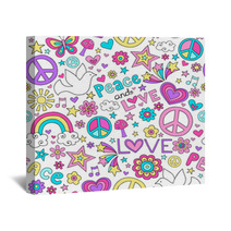 Peace And Love Groovy Doodle Seamless Vector Pattern Wall Art 48264485