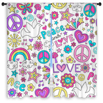 Peace And Love Groovy Doodle Seamless Vector Pattern Window Curtains 48264485