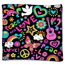 Peace And Love Seamless Pattern Vector Doodle Blankets 56210074