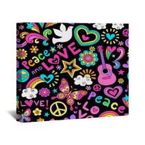 Peace And Love Seamless Pattern Vector Doodle Wall Art 56210074