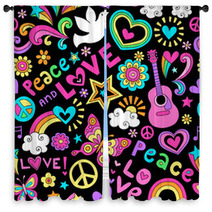 Peace And Love Seamless Pattern Vector Doodle Window Curtains 56210074