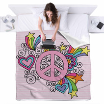 Peace Sign Groovy Psychedelic Retro Doodles Blankets 45340379