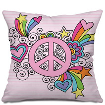 Peace Sign Groovy Psychedelic Retro Doodles Pillows 45340379