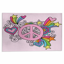 Peace Sign Groovy Psychedelic Retro Doodles Rugs 45340379