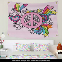 Peace Sign Groovy Psychedelic Retro Doodles Wall Art 45340379