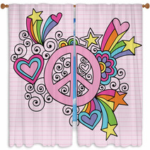Peace Sign Groovy Psychedelic Retro Doodles Window Curtains 45340379