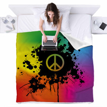 Peace Sign On Rainbow Background Blankets 48472065
