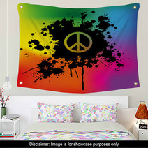 Peace Sign On Rainbow Background Wall Art 48472065