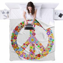 Peace Symbol Groovy Flowers Design-Pace Simbolo Floreale Blankets 51649318