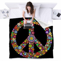Peace Symbol Groovy Flowers Design-Pace Simbolo Floreale Blankets 51729516