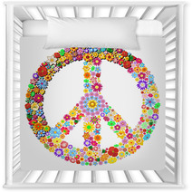 Peace Symbol Groovy Flowers Design-Pace Simbolo Floreale Nursery Decor 51649318