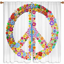Peace Symbol Groovy Flowers Design-Pace Simbolo Floreale Window Curtains 51649318