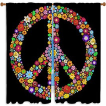 Peace Symbol Groovy Flowers Design-Pace Simbolo Floreale Window Curtains 51729516