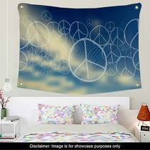 Peace Symbol Over Blue Sky Blurred Background Wall Art 67924621