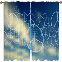 Peace Symbol Over Blue Sky Blurred Background Window Curtains 67924621