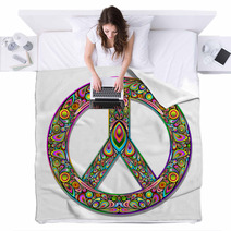Peace Symbol Psychedelic Art Design-Simbolo Pace Psichedelico Blankets 47799919