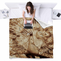 Peacock Bird Digital Art Coffee Stain Panting Blankets 241255267