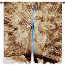Peacock Bird Digital Art Coffee Stain Panting Window Curtains 241255267