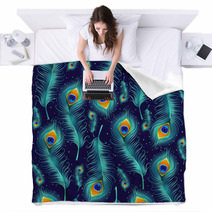 Peacock Feather Seamless Pattern Vector Illustration Blankets 110488036