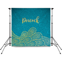 Peacock Feathers Gold And Turqiouse Background Vector Illustration Backdrops 124091089
