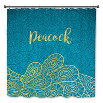 Peacock Feathers Gold And Turqiouse Background Vector Illustration Bath Decor 124091089
