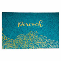 Peacock Feathers Gold And Turqiouse Background Vector Illustration Rugs 124091089
